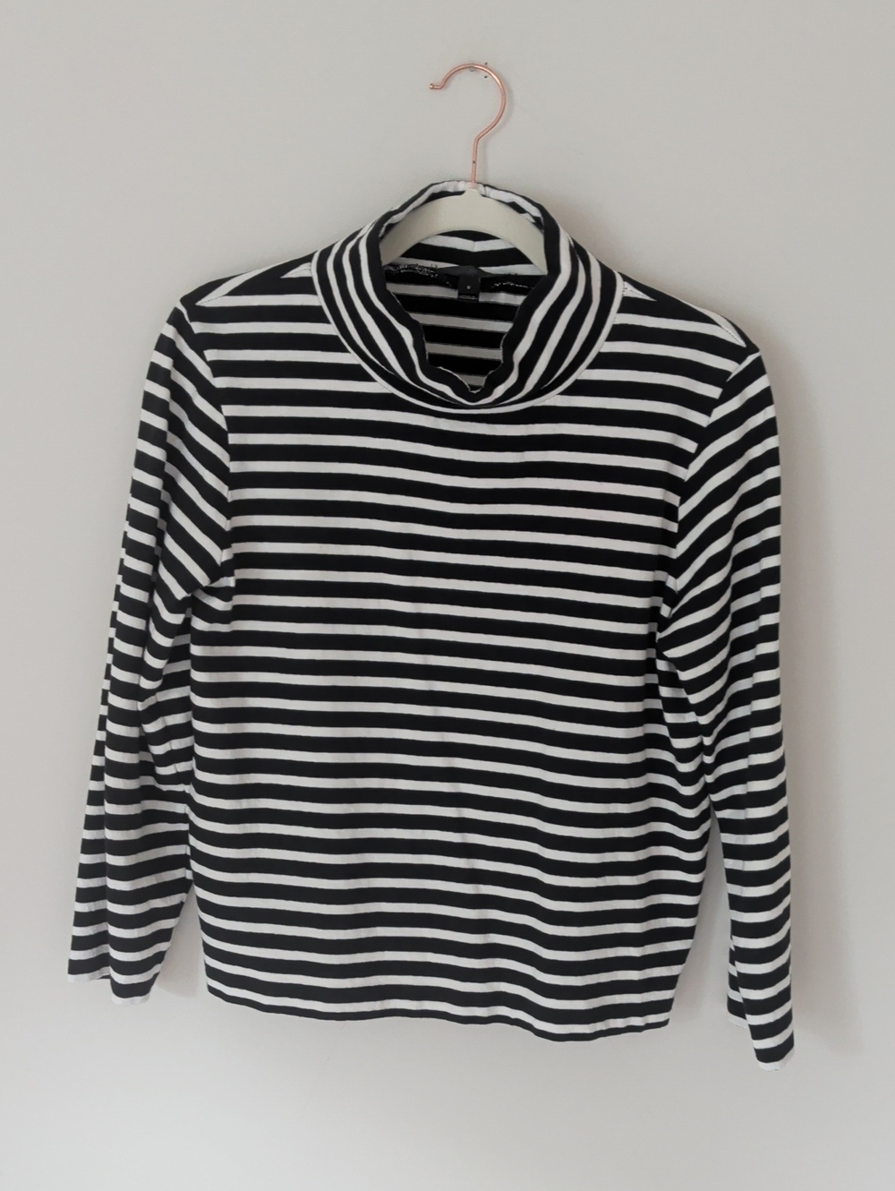 J. Crew Black and White Striped Cowl Neck Sweater